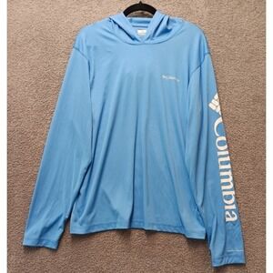 Columbia Omni-Shade Hooded Long Sleeve Shirt Blue Men's M Outdoor Relaxed